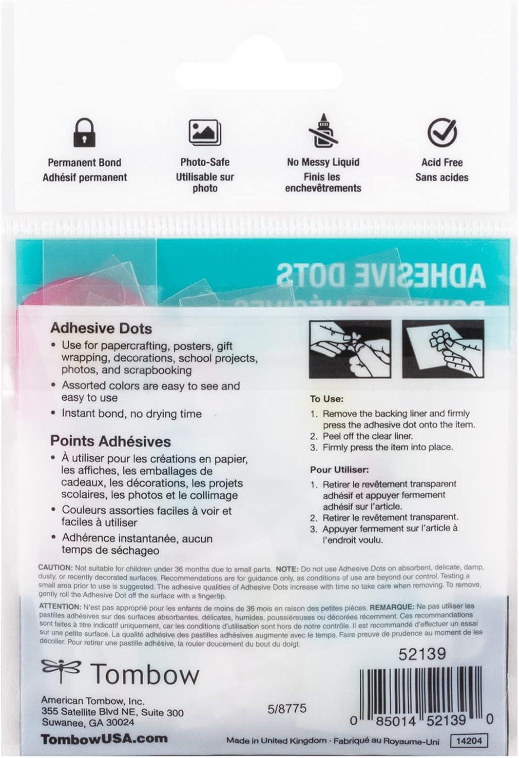 image:imageTombow 52139 Adhesive Dots Assorted Colors 100Pieces Quick Clean and Easy to Use for an Instant Permanent Bond