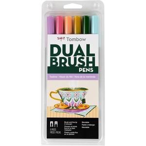 image:imageTombow 56242 Dual Brush Pen Art Markers Teatime 6Pack WaterBased for Hand Lettering Watercolor Fine Art Illustrations
