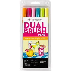 image:imageTombow 56243 Dual Brush Pen Art Markers Happy Hour 6Pack WaterBased Ink for Hand Lettering Watercolor Fine Art Illustrations