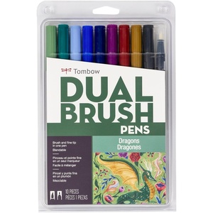 image:imageTombow 56257 Dual Brush Pen Art Markers Dragons 10Pack WaterBased Ink for Hand Lettering Watercolor Fine Art Illustrations