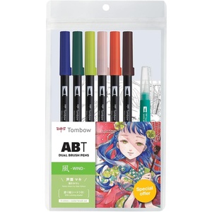 image:imageTombow 72562 Dual Brush Pen Art Markers Manga Illustration Wind 6Pack