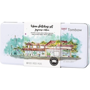 image:imageTombow 56305 Urban Sketching Set 8Piece Art Set with Dual Brush Pens Colored Pencils Water Brush Mechanical Pencil Drawing Pen