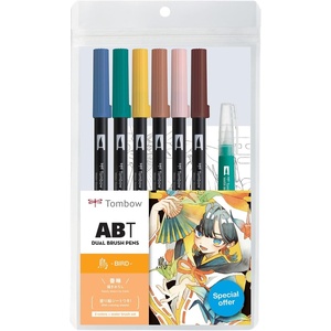 image:imageTombow 72561 Dual Brush Pen Art Markers Manga Illustration Bird 6Pack