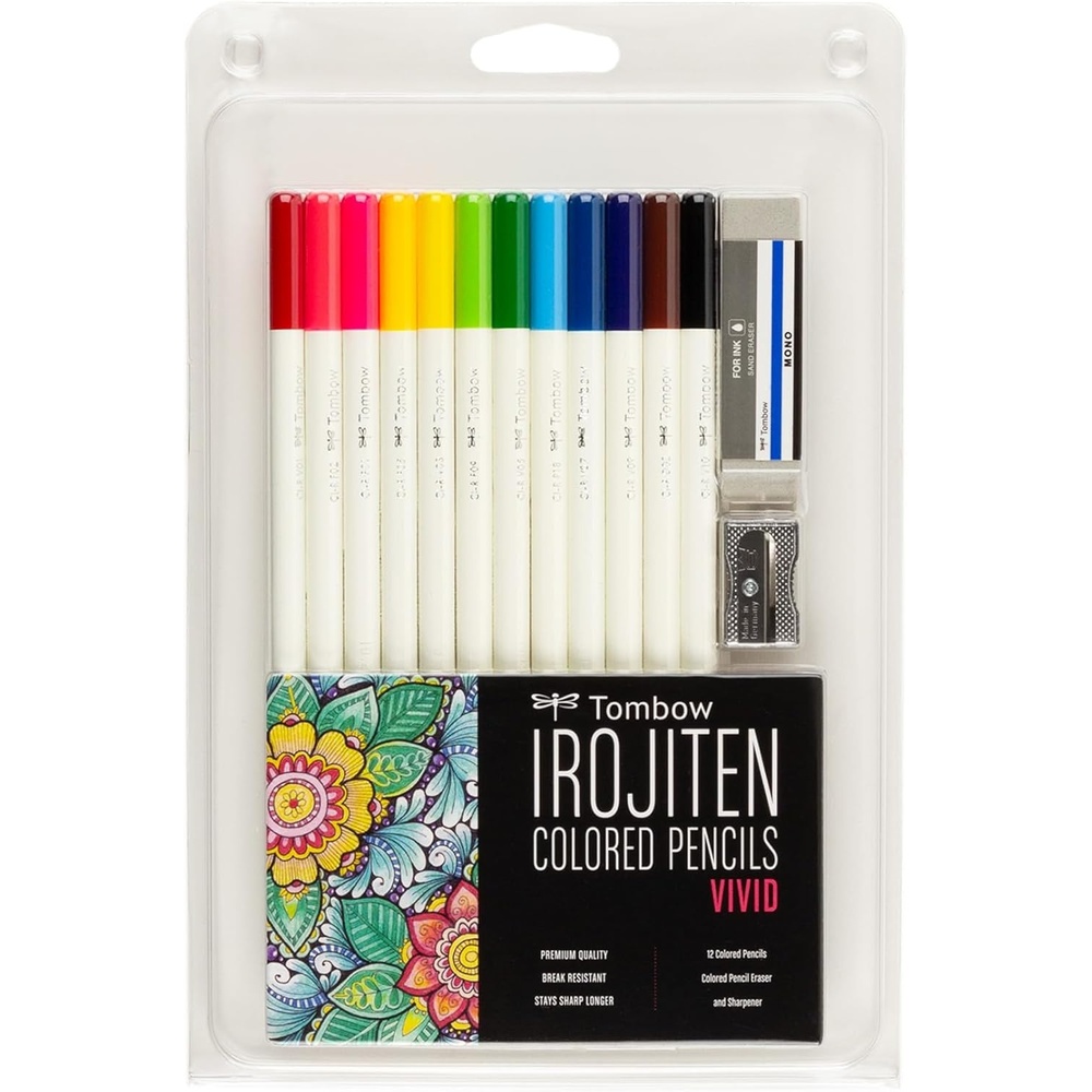 image:imageTombow 51529 Irojiten Colored Pencil Set Tranquil Includes 12 Premium Colored Pencils Sharpener and Colored Pencil EraserVivid
