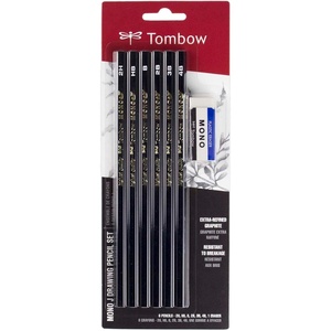 image:imageTombow 61107 MONO J Drawing Pencil Set with Eraser 6Pack ExtraRefined Graphite Pencil Set With Tombow MONO Eraser