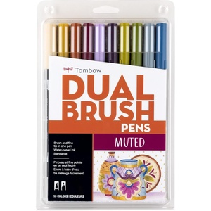 image:imageTombow 56169 Dual Brush Pen Art Markers Landscape 10Pack Blendable Brush and Fine Tip MarkersMuted