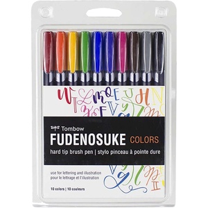 image:imageTombow 56429 Fudenosuke Colors Brush Pens 10Pack Hard Tip Fudenosuke Brush Pens in Assorted Colors for Calligraphy and Art DrawingsColors