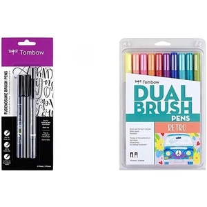 image:imageTombow 62039 Fudenosuke Brush Pens 3Pack Soft Hard and Twin Tip Markers for Calligraphy and Art Drawings amp Dual Brush Pen Retro Marker 10 Piece