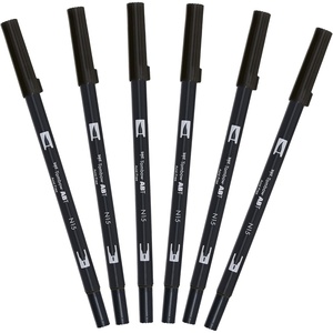 image:imageTombow ABTN156P Fibre Tip Pen Dual Brush Pen with Two Nibs Pack of 6 Black