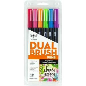 image:imageTombow 56210 Dual Brush Pen Art Markers Bright 6Pack Blendable Brush and Fine Tip Markers