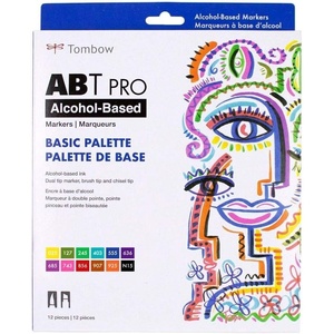 image:imageTombow 56961 ABT PRO Alcohol Markers Basic Palette Set of 12 Colors  Dual Tip Permanent Art Markers Feature Chisel and Brush Tips Perfect for Coloring Sketching and IllustrationBasic Palette