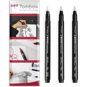image:imageTombow MONO Drawing Pen Fineliner  Water and Light Resistant  0050102mm  Black Ink  Pack of 3 In Envelope Gift Packaging