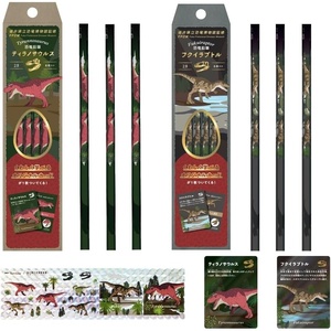 image:imageTombow Pencil Kakata Pencil 2B Dinosaur A Set of 12 Pencils 2 Patterns x 6  Original Card  Glitter Stickers PCA371AAZA set