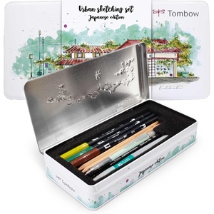 image:imageTombow URBANSET2 Urban Sketching Set Japan Edition Artist Pencils amp Instructions Brush Pens amp Waterbrush for Watercolors Metal Box
