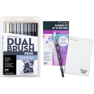 image:imageTombow Art Marker Collection Grayscale 10 Piece Dual Brush Pen Set with Blending Palette Kit